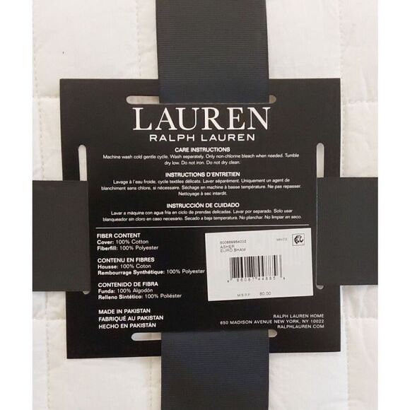 Ralph Lauren ASHER Cotton WHITE Quilted European Euro Sham w/Polyester Fiberfill - Picture 10 of 11